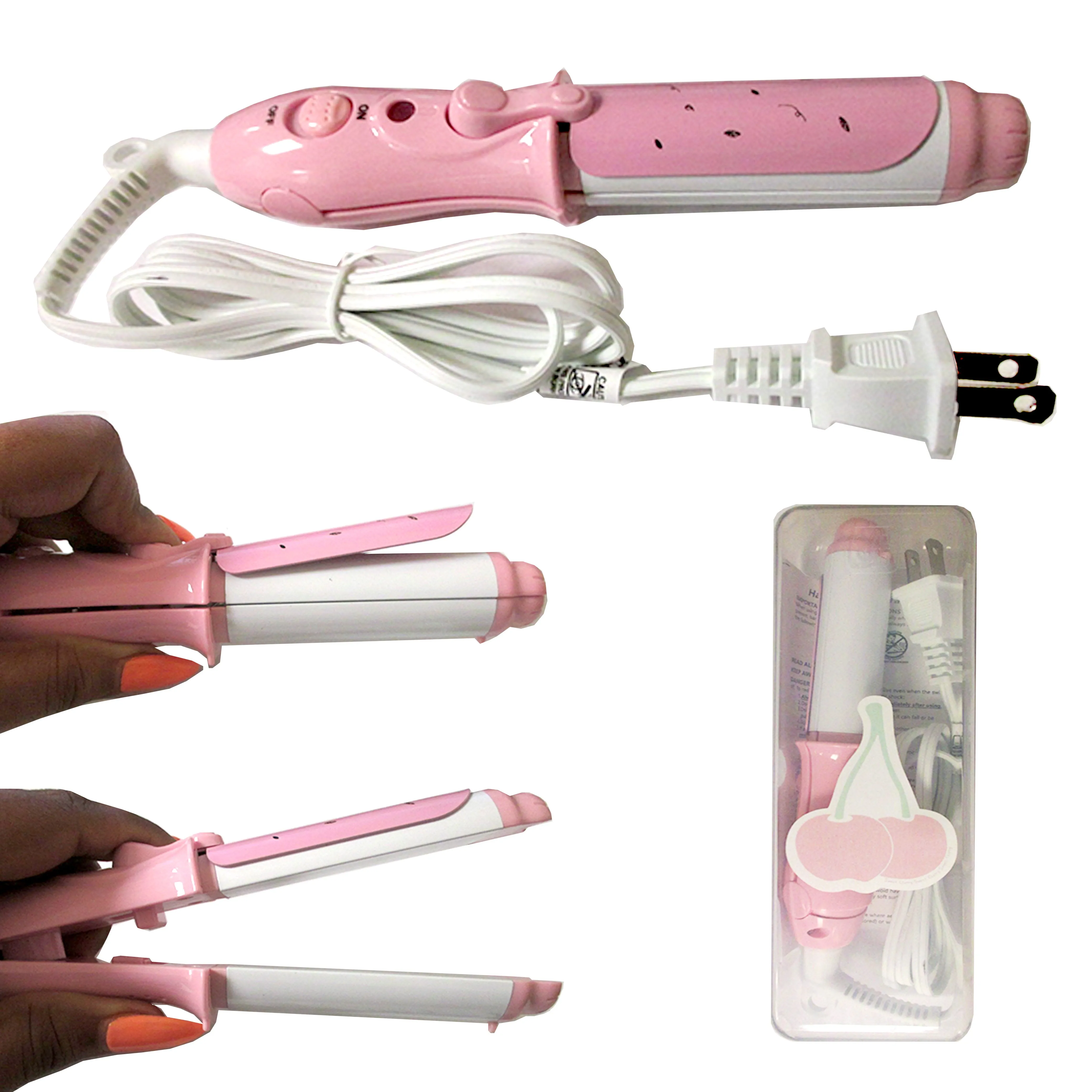 1pc Hair Mini Travel Curling Flat Iron Straightener With Case Compact Heat Tools