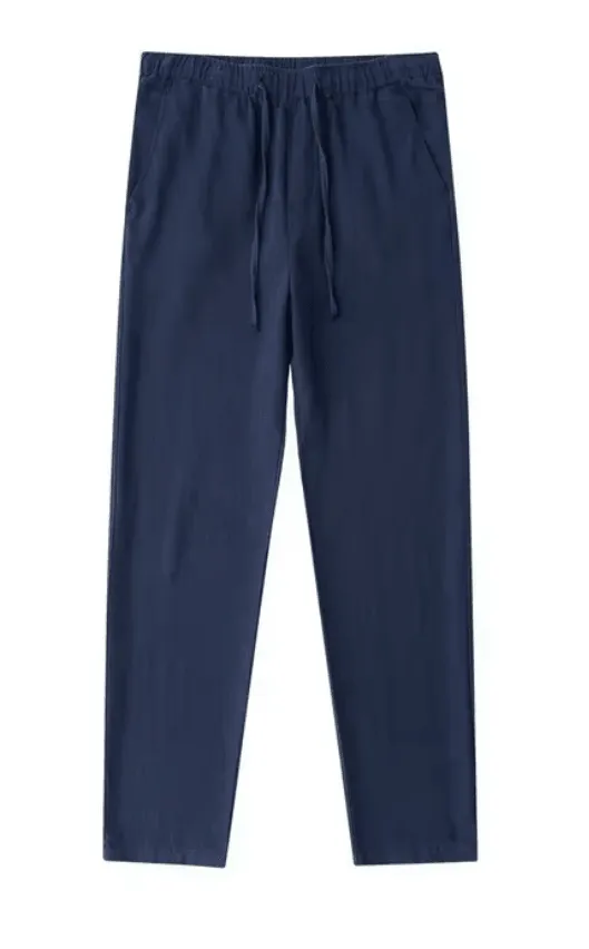 2025 Summer Linen Cotton Loose-Fit Trousers – Breathable Straight-Leg Drawstring Pants in Solid White