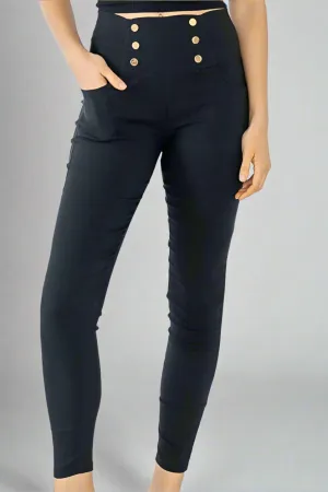 (3P. PACK) High Waist Gold Button Stretch Trousers