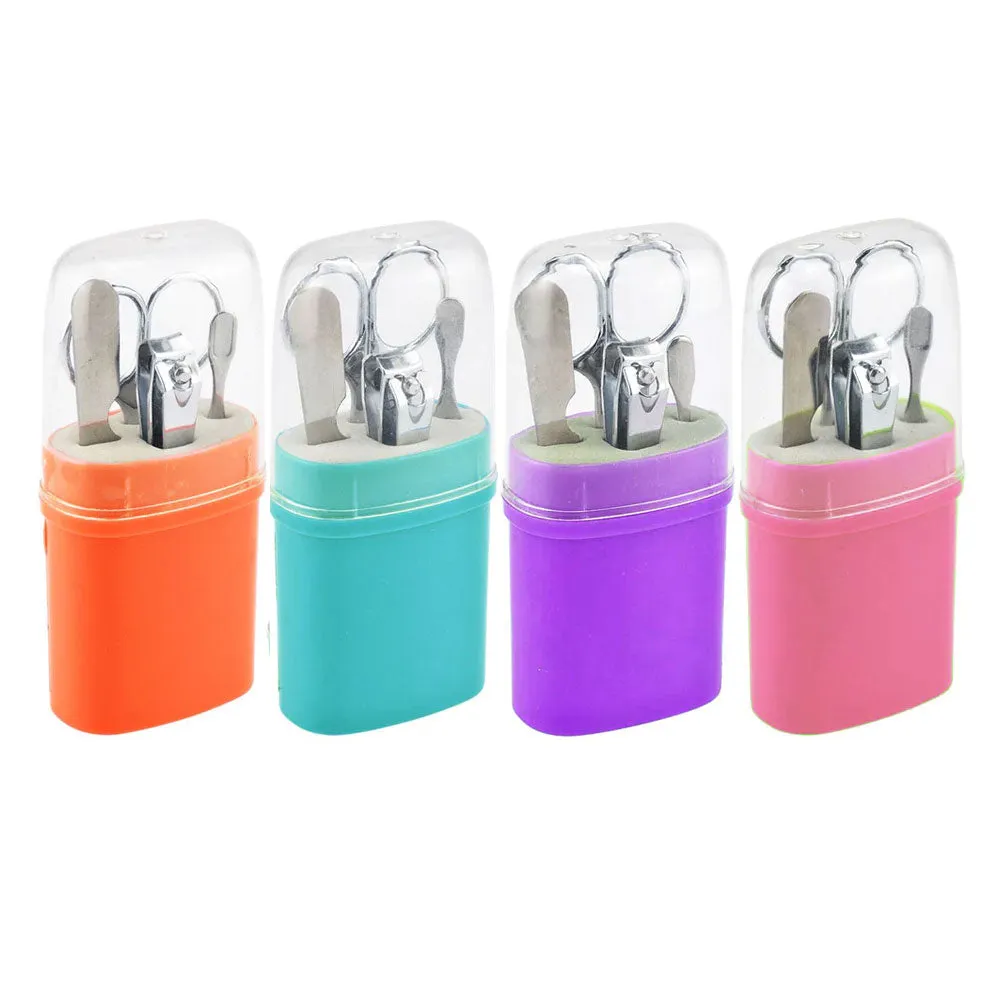 4 Pc Manicure Set Stainless Steel Grooming Kit Compact Travel Case Colors Gift