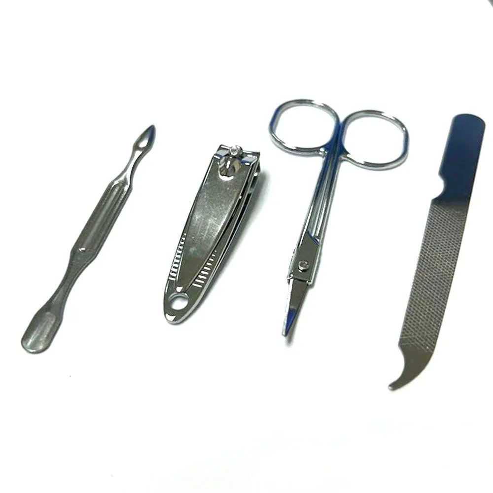 4 Pc Manicure Set Stainless Steel Grooming Kit Compact Travel Case Colors Gift