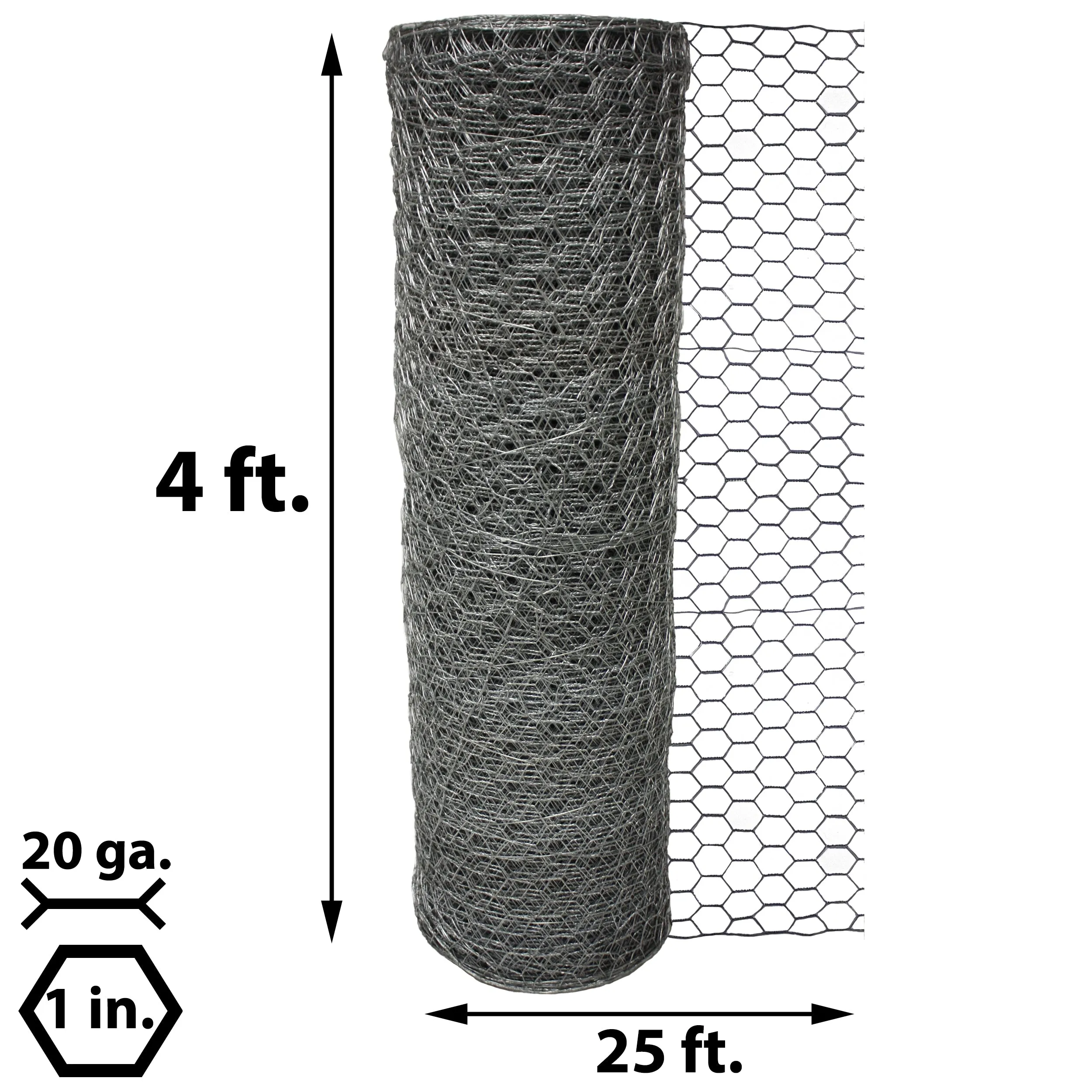 Acorn International 25ft x 4ft Galvanized Chicken Wire Fencing - 20 Gauge