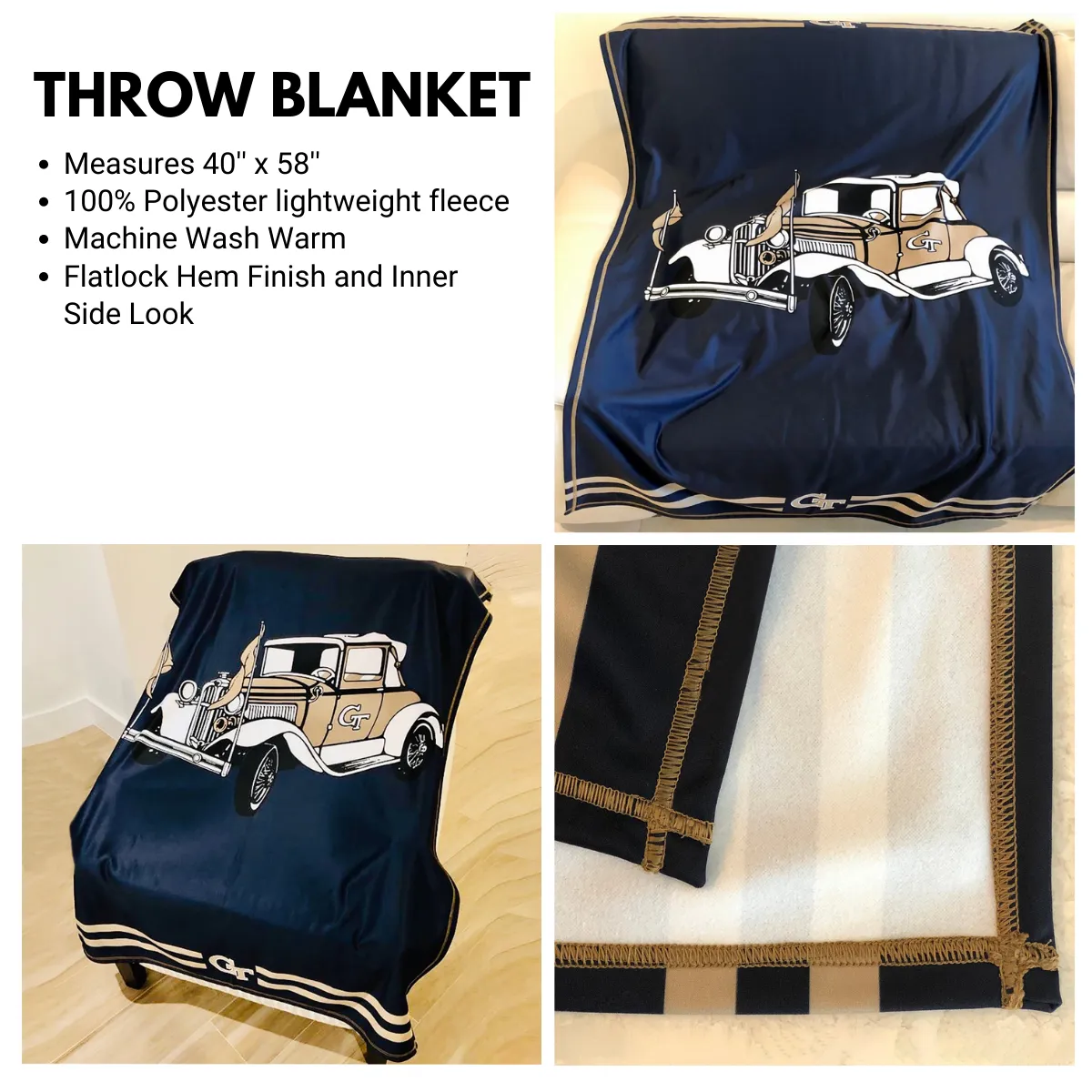 American University Eagles Game Day Soft Premium Navy Throw Blanket 40 x 58 Logo and Stripes by Vive La Fete