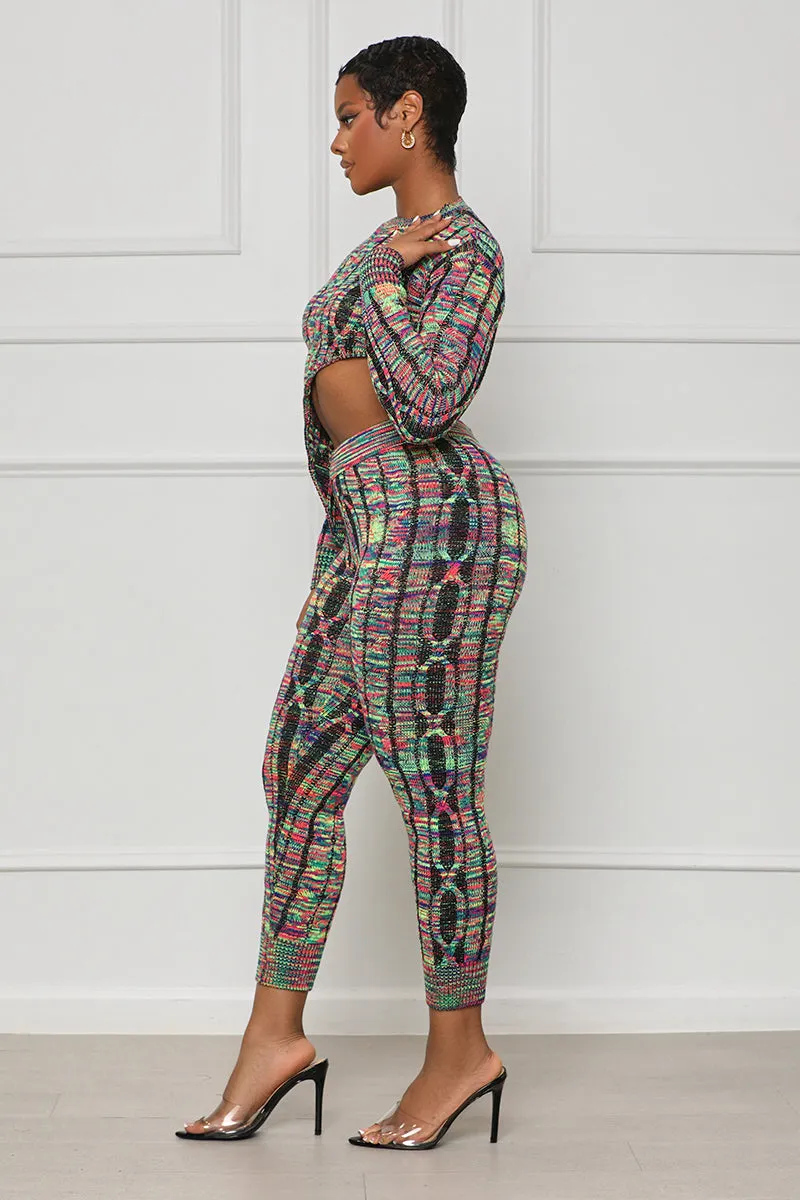 Artistic Feel Crop Pants Set (Black Multi)-FINAL SALE