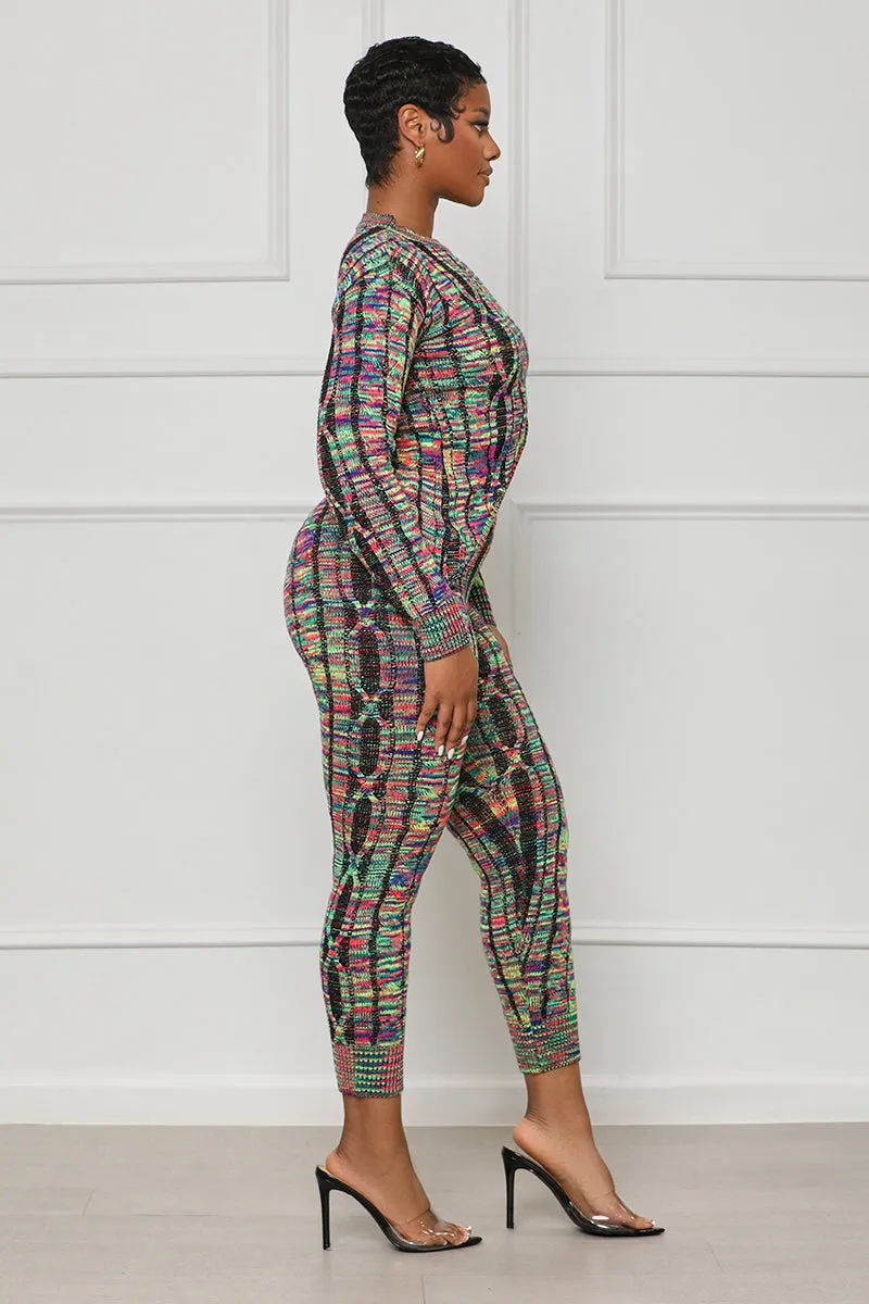 Artistic Feel Crop Pants Set (Black Multi)-FINAL SALE