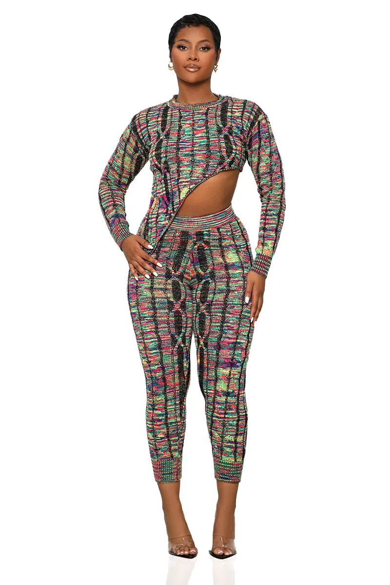 Artistic Feel Crop Pants Set (Black Multi)-FINAL SALE