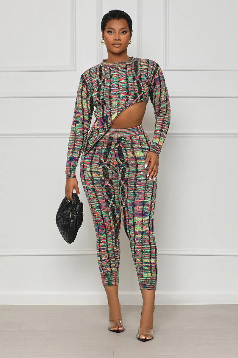 Artistic Feel Crop Pants Set (Black Multi)-FINAL SALE
