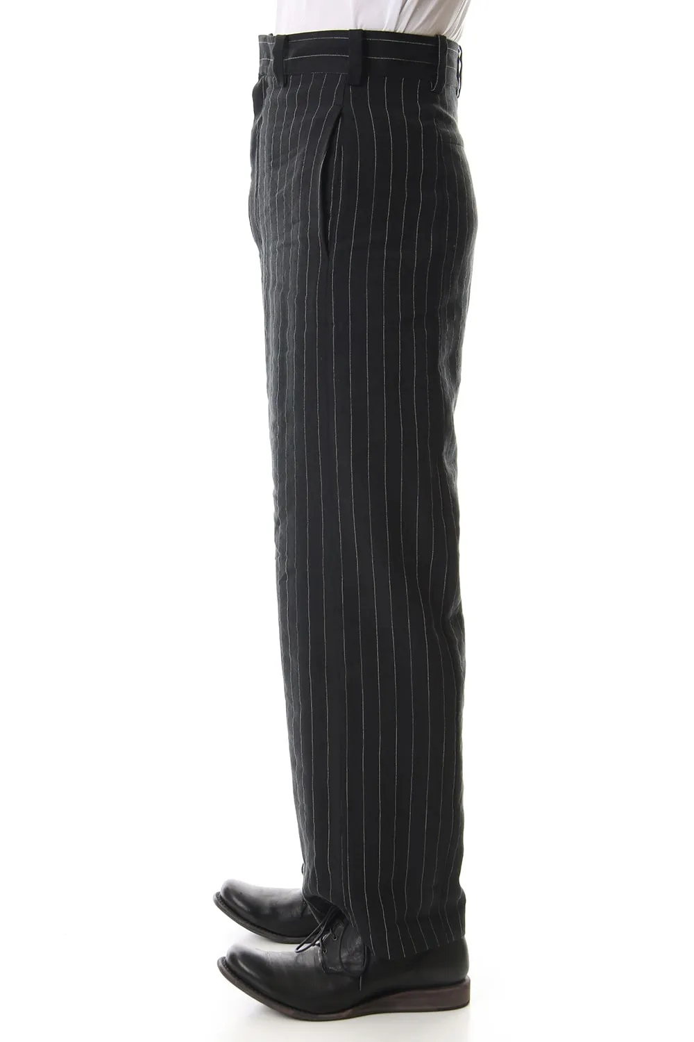 Baggy cropped pants Linen viscose stripe Black