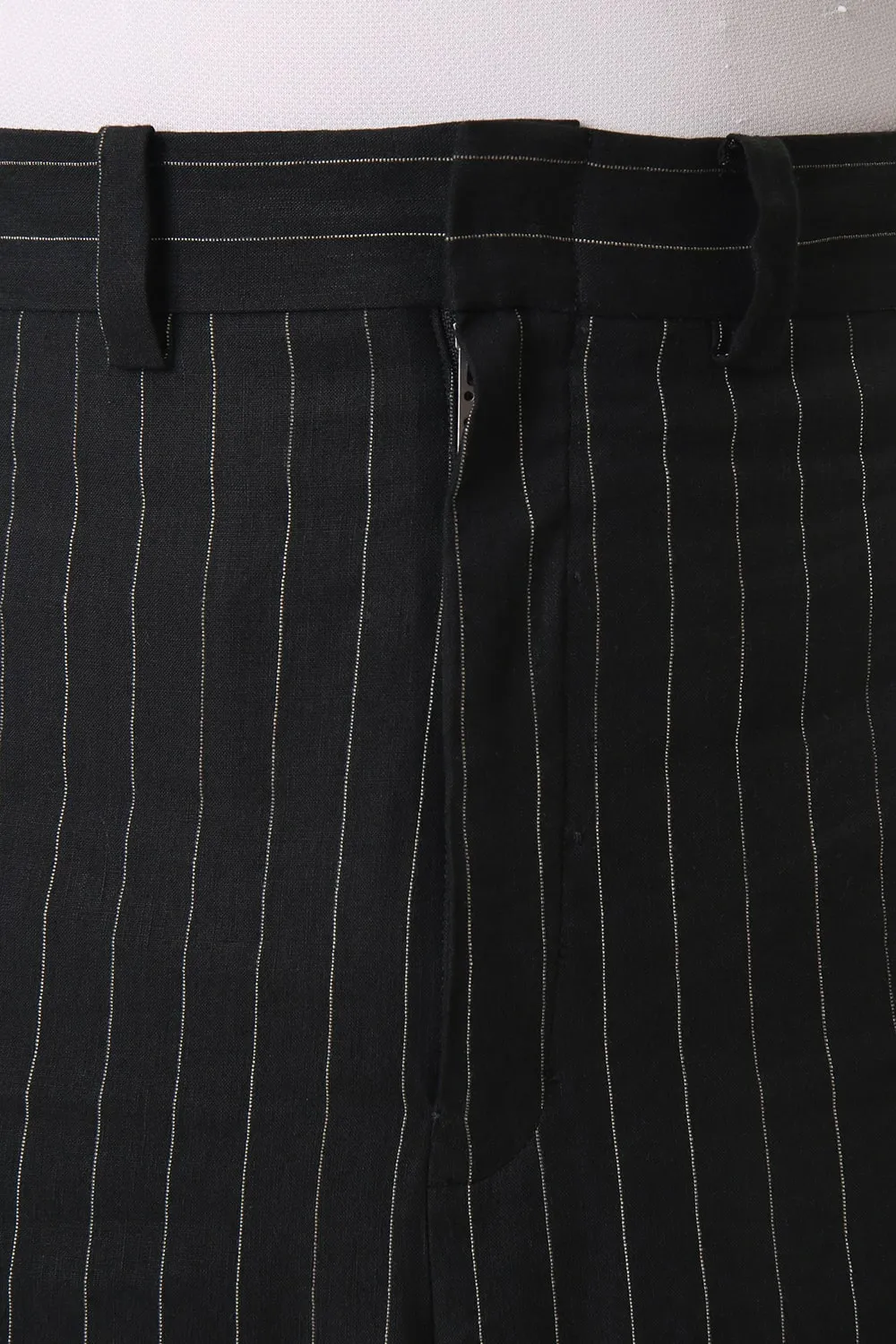 Baggy cropped pants Linen viscose stripe Black