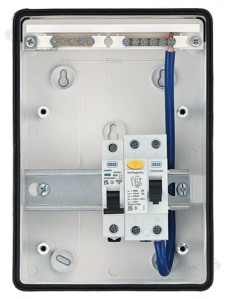 BG CFSHOW1A Metal Shower Kit - IP65 Metal Enclosure, 63A Type A 30mA RCD, 50A MCB