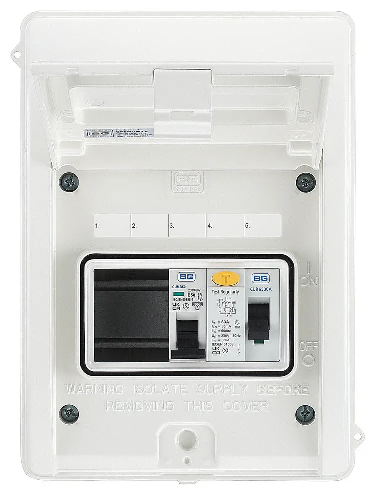 BG CFSHOW1A Metal Shower Kit - IP65 Metal Enclosure, 63A Type A 30mA RCD, 50A MCB