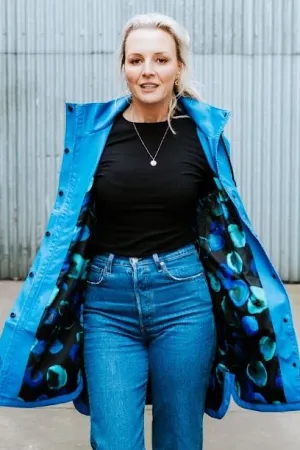 Billie Women's Rain Coat - Moke x Evie Kemp - Imperial Blue with Night Bloom