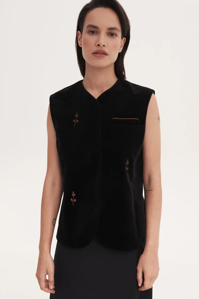 BLACK ROSE EMBROIDERED WAISTCOAT