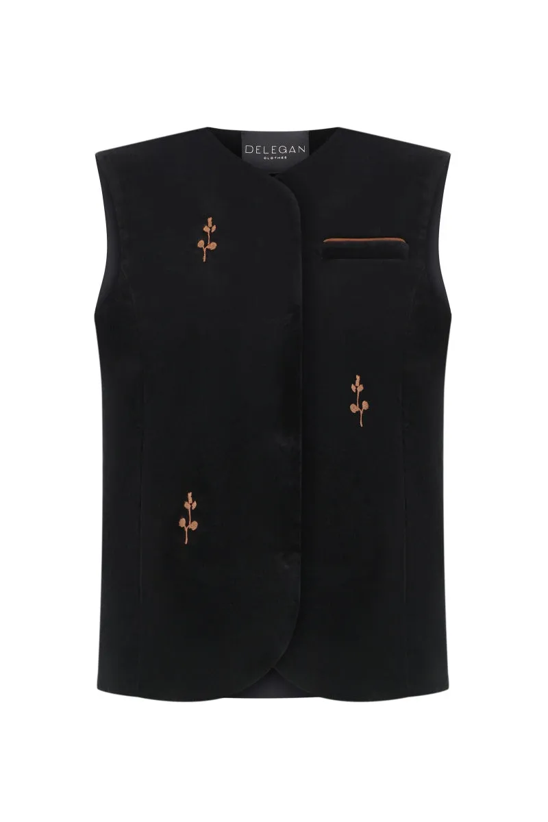 BLACK ROSE EMBROIDERED WAISTCOAT