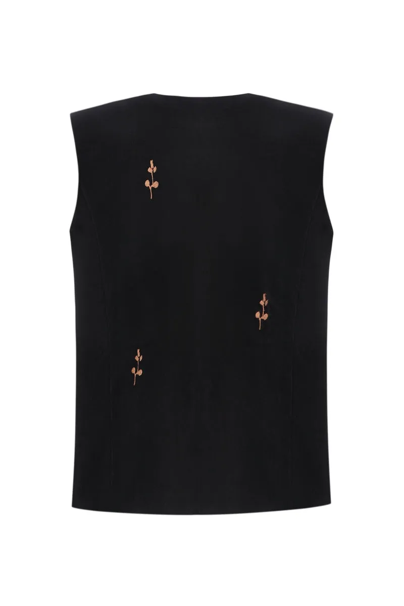 BLACK ROSE EMBROIDERED WAISTCOAT