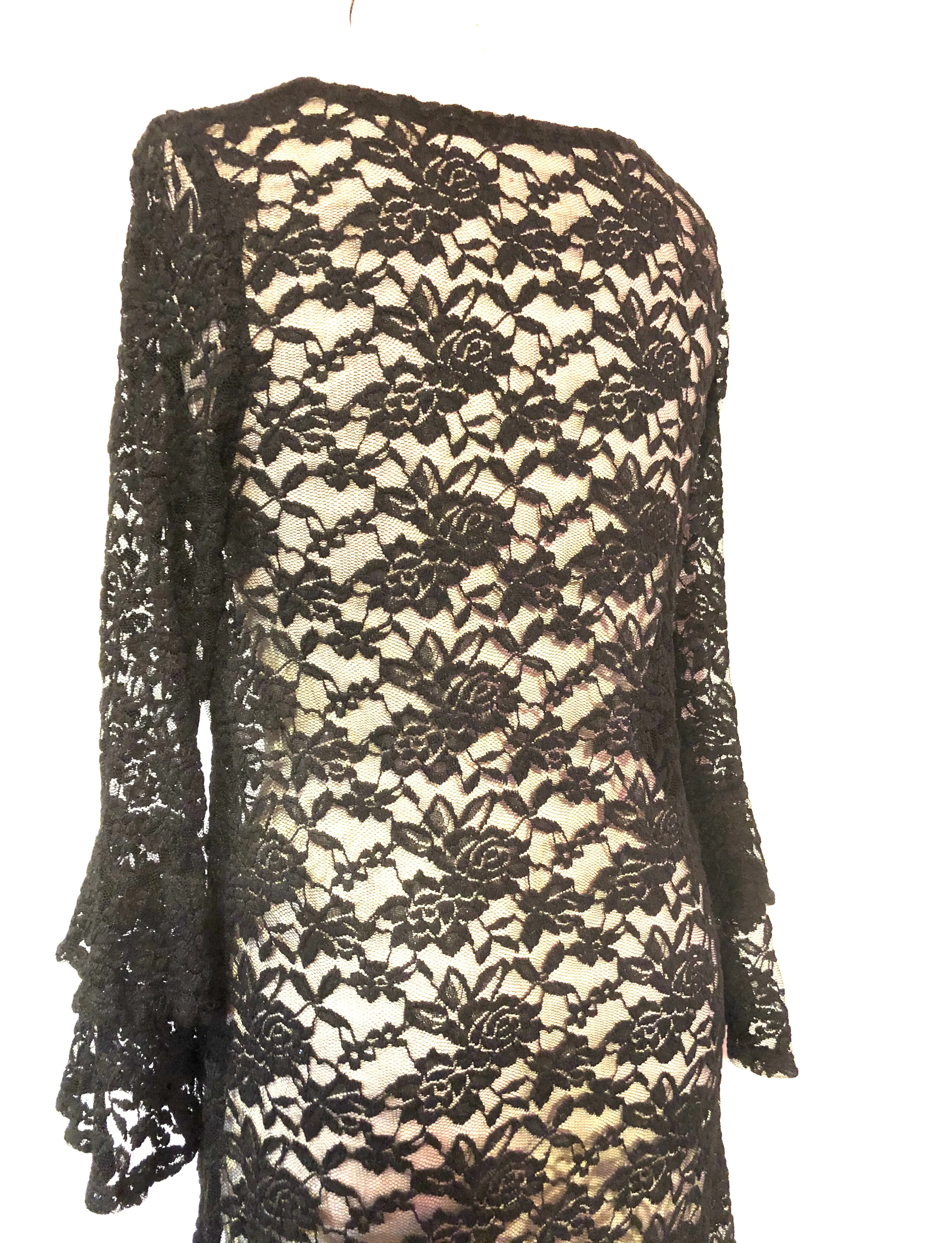 Black Stretch Knit Lace Dress