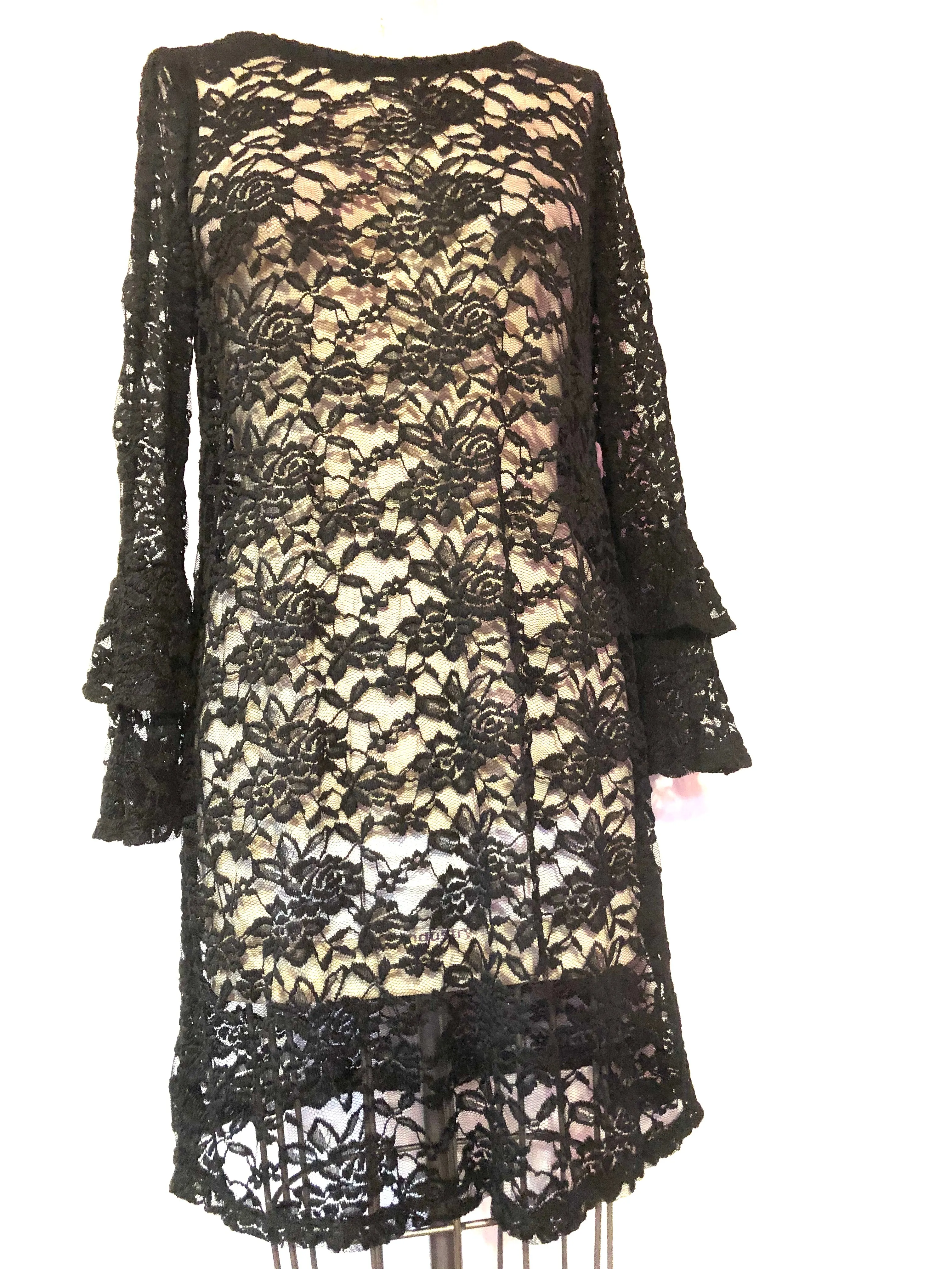 Black Stretch Knit Lace Dress