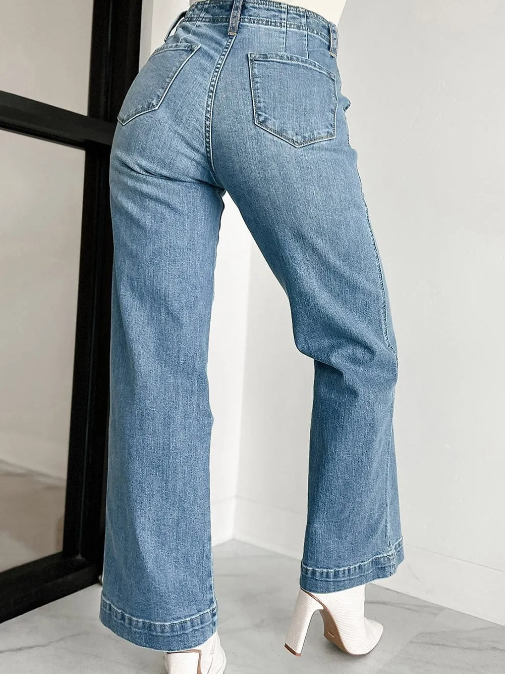 Blue Dusk Loose Leg High Waist Denim Jeans with Multi Buttons
