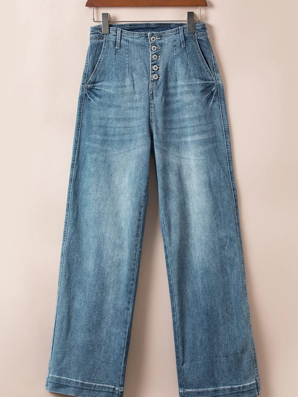 Blue Dusk Loose Leg High Waist Denim Jeans with Multi Buttons