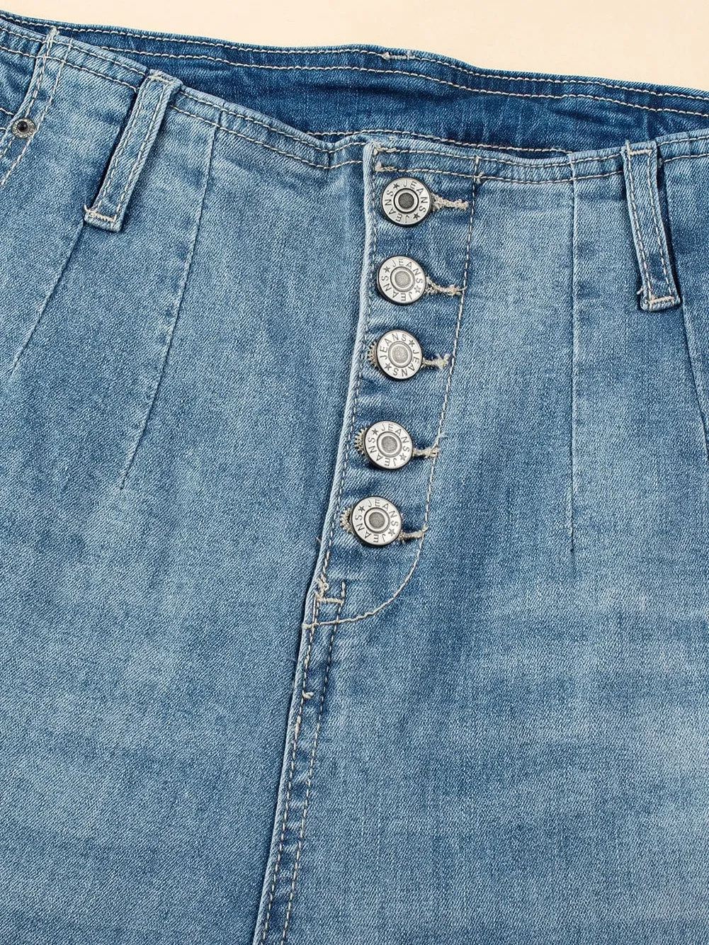 Blue Dusk Loose Leg High Waist Denim Jeans with Multi Buttons