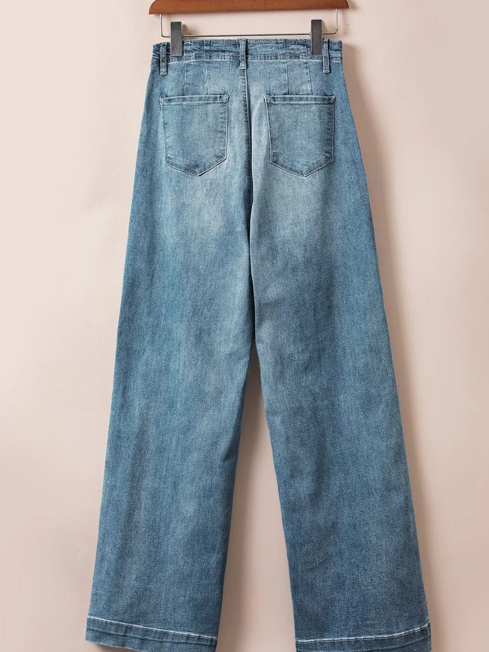 Blue Dusk Loose Leg High Waist Denim Jeans with Multi Buttons