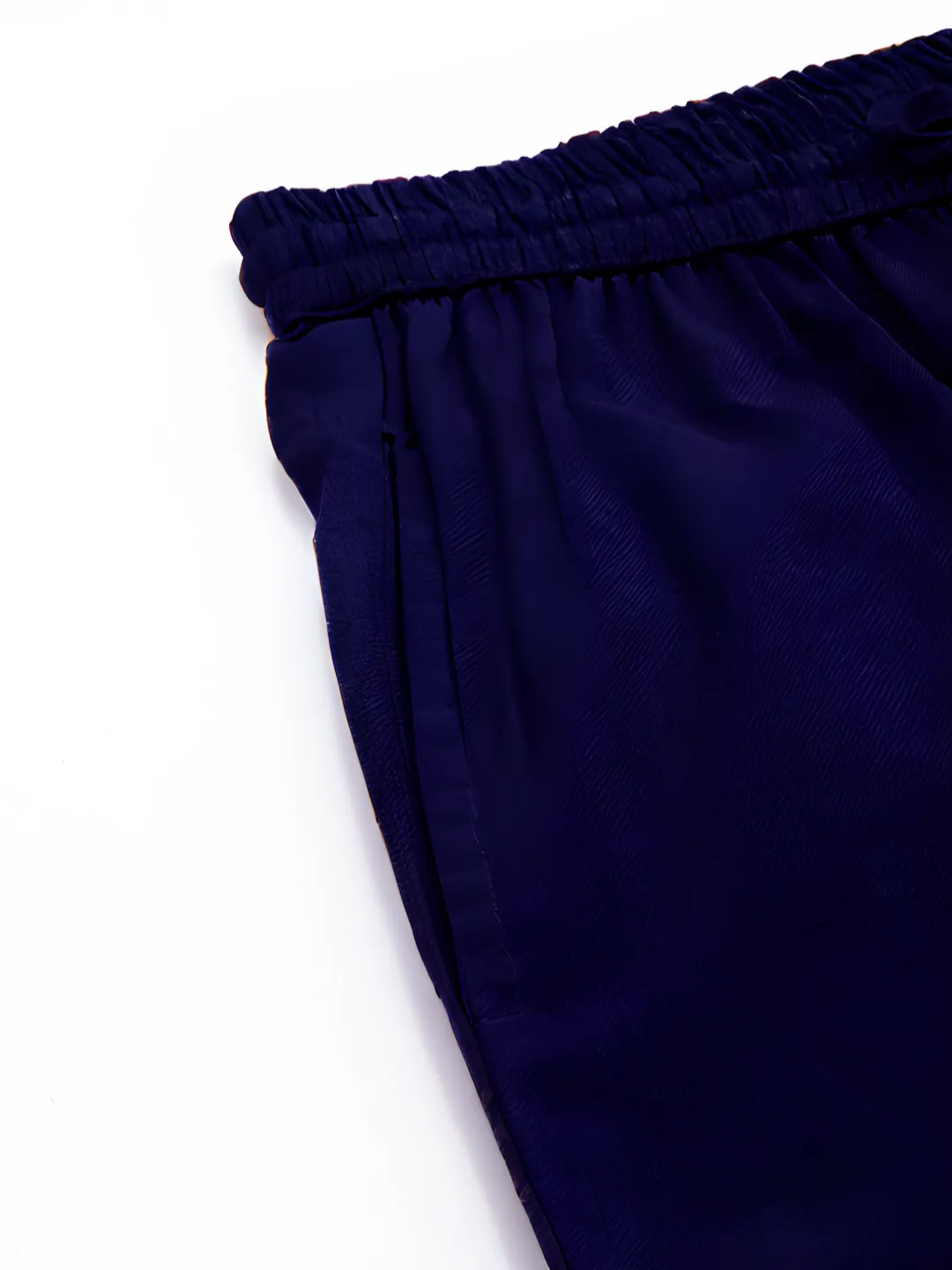 Blue Solid Pleated Cigarette Trousers