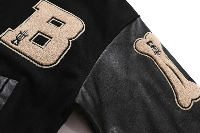 BONE PATCHWORK VARSITY JACKET