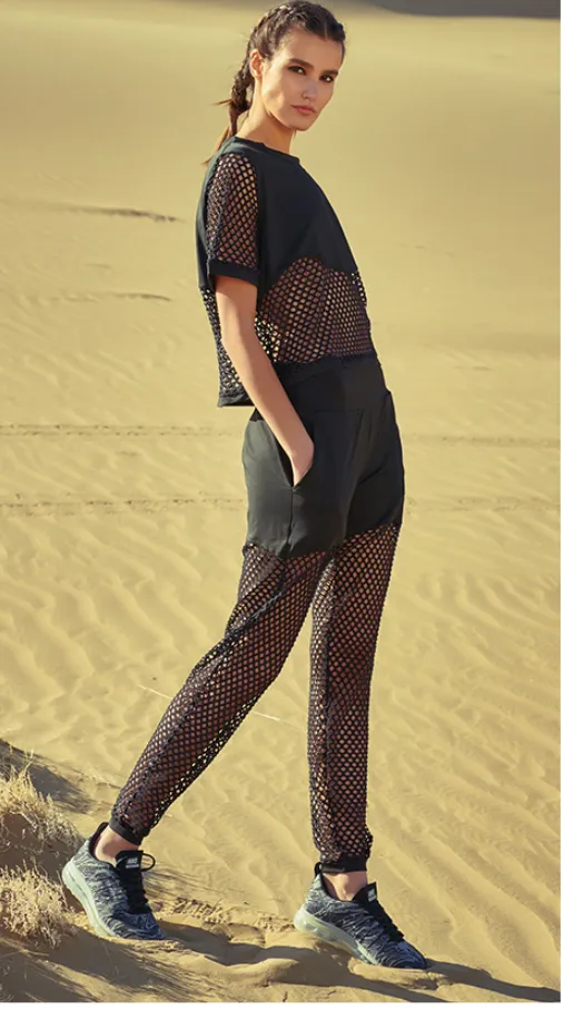 CAGGEEN CHAIN MESH PANEL TRACK PANTS IN BLACK
