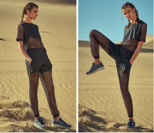 CAGGEEN CHAIN MESH PANEL TRACK PANTS IN BLACK