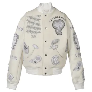 CHENILLE EMBROIDERED PATCHWORK BOMBER JACKET / CSB385:OFF-WHITE
