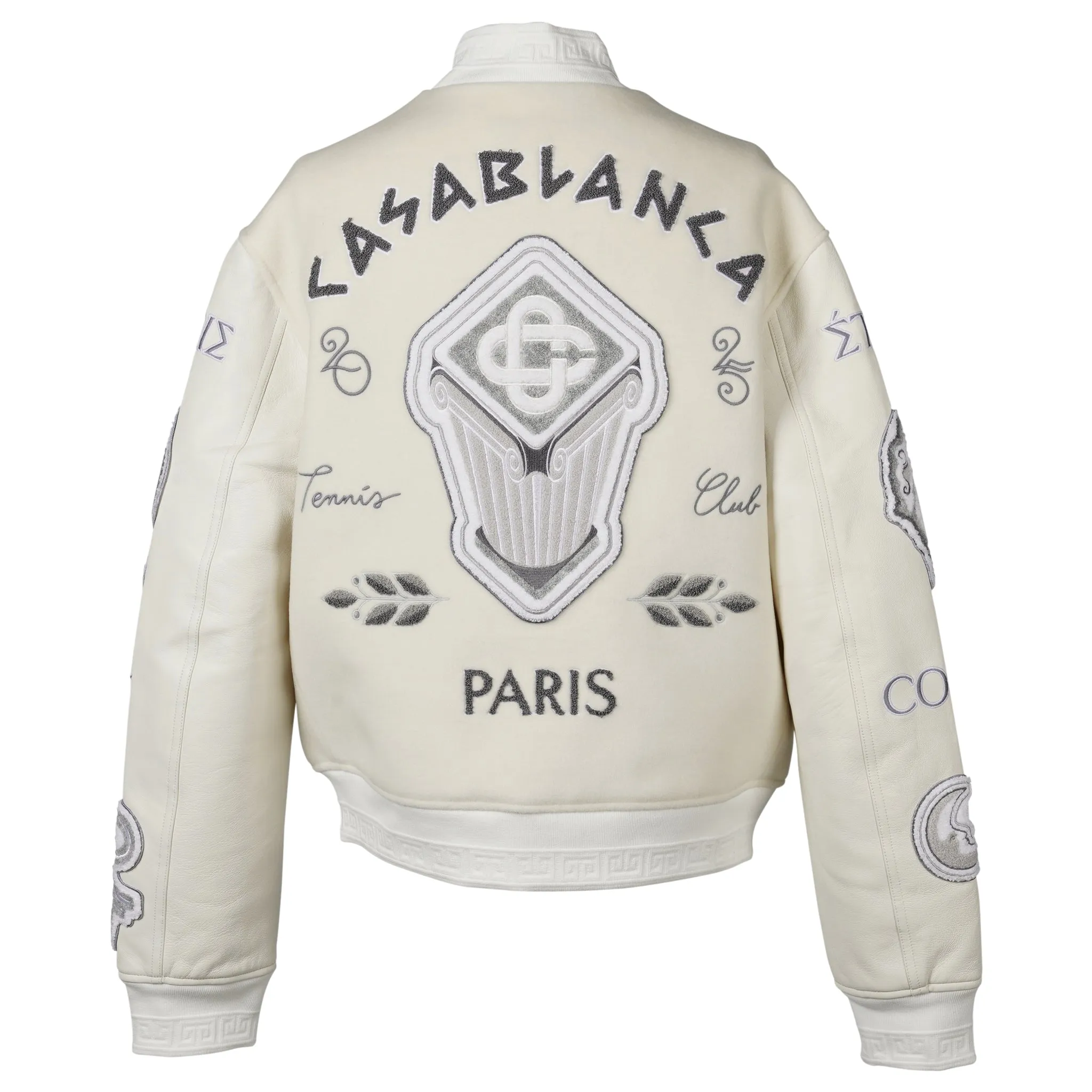 CHENILLE EMBROIDERED PATCHWORK BOMBER JACKET / CSB385:OFF-WHITE