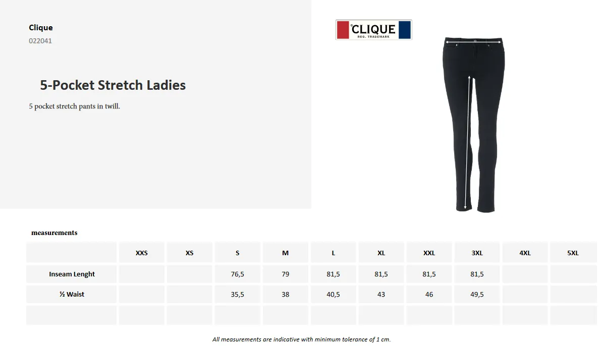 Clique 5-Pocket Ladies Stretch Trousers | Twill Cotton | 3 Colours | S-3XL