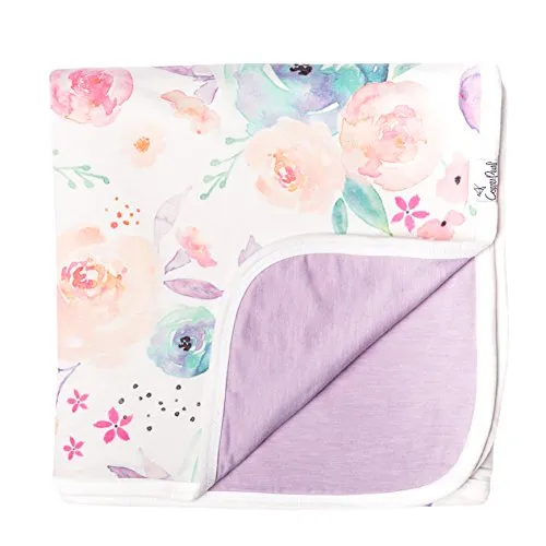 Copper Pearl Large Premium Knit Baby 3 Layer Stretchy Quilt Blanket Floral"Bloom", 10.6 Ounces