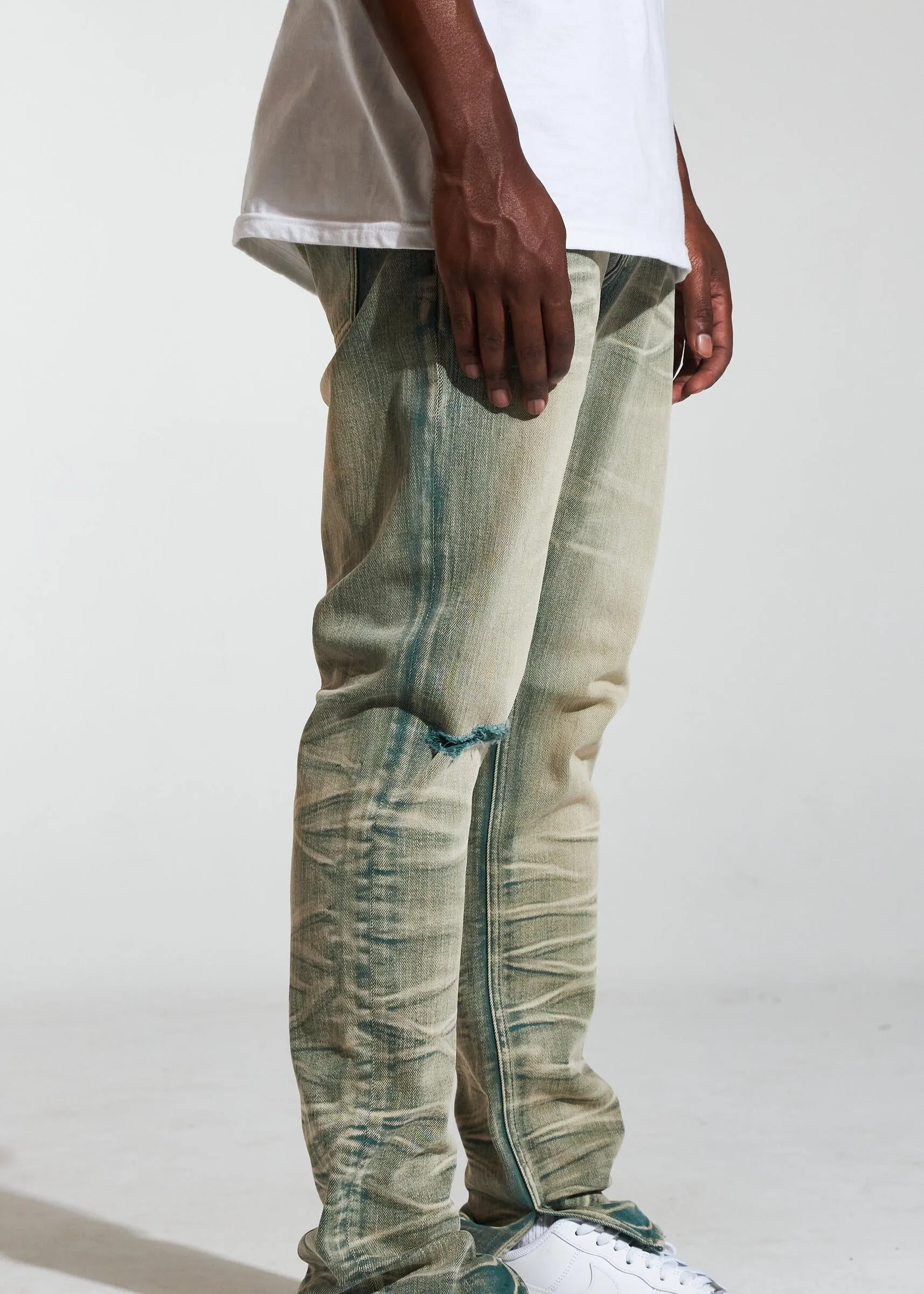 Crysp Denim Arch Dark Sand Wash Stacked Denim Jeans (CRYSPR241-009)
