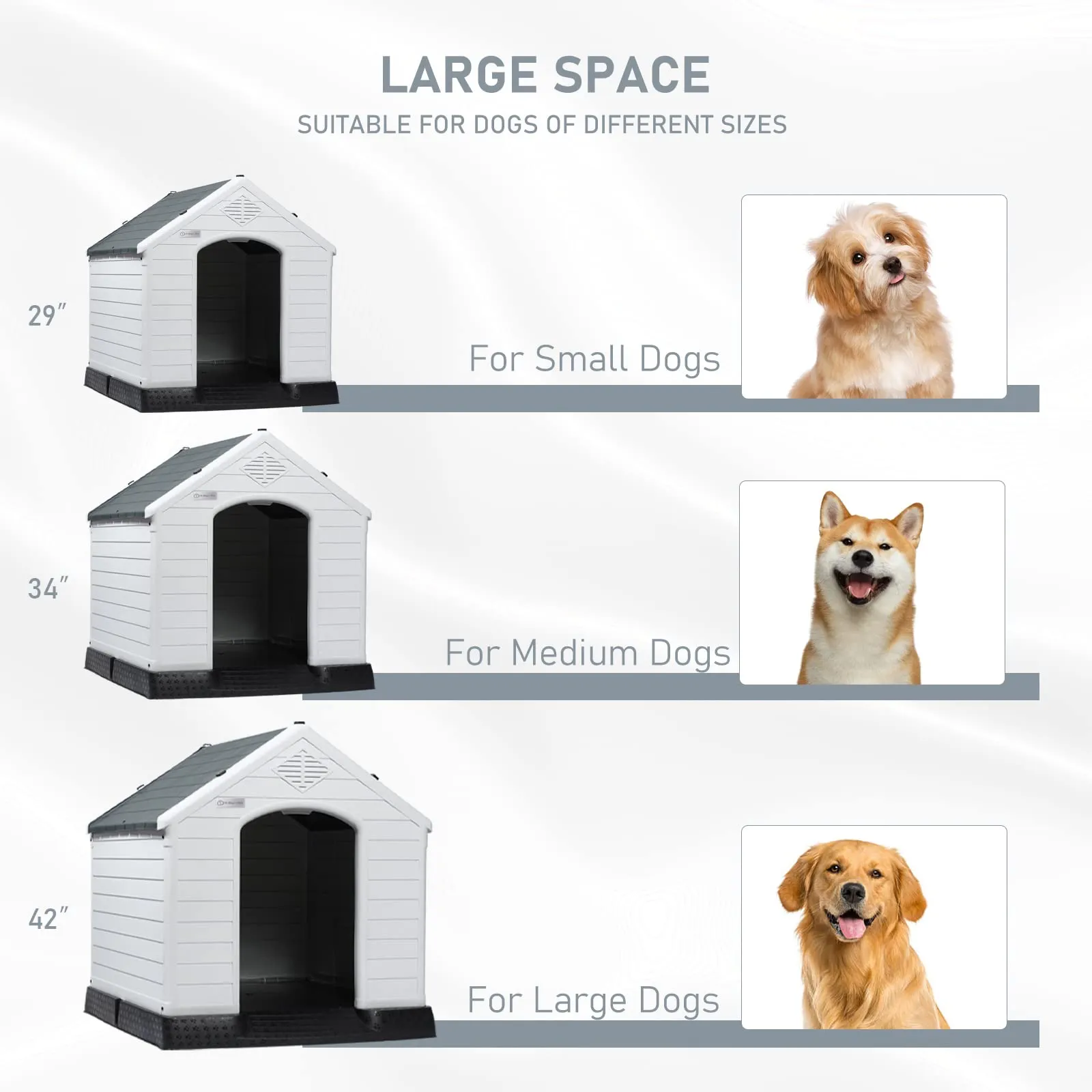 Durable Waterproof Plastic Dog House for Small to Large Sized Dogs, Indoor Outdoor Doghouse Puppy Shelter with Elevated Floor
