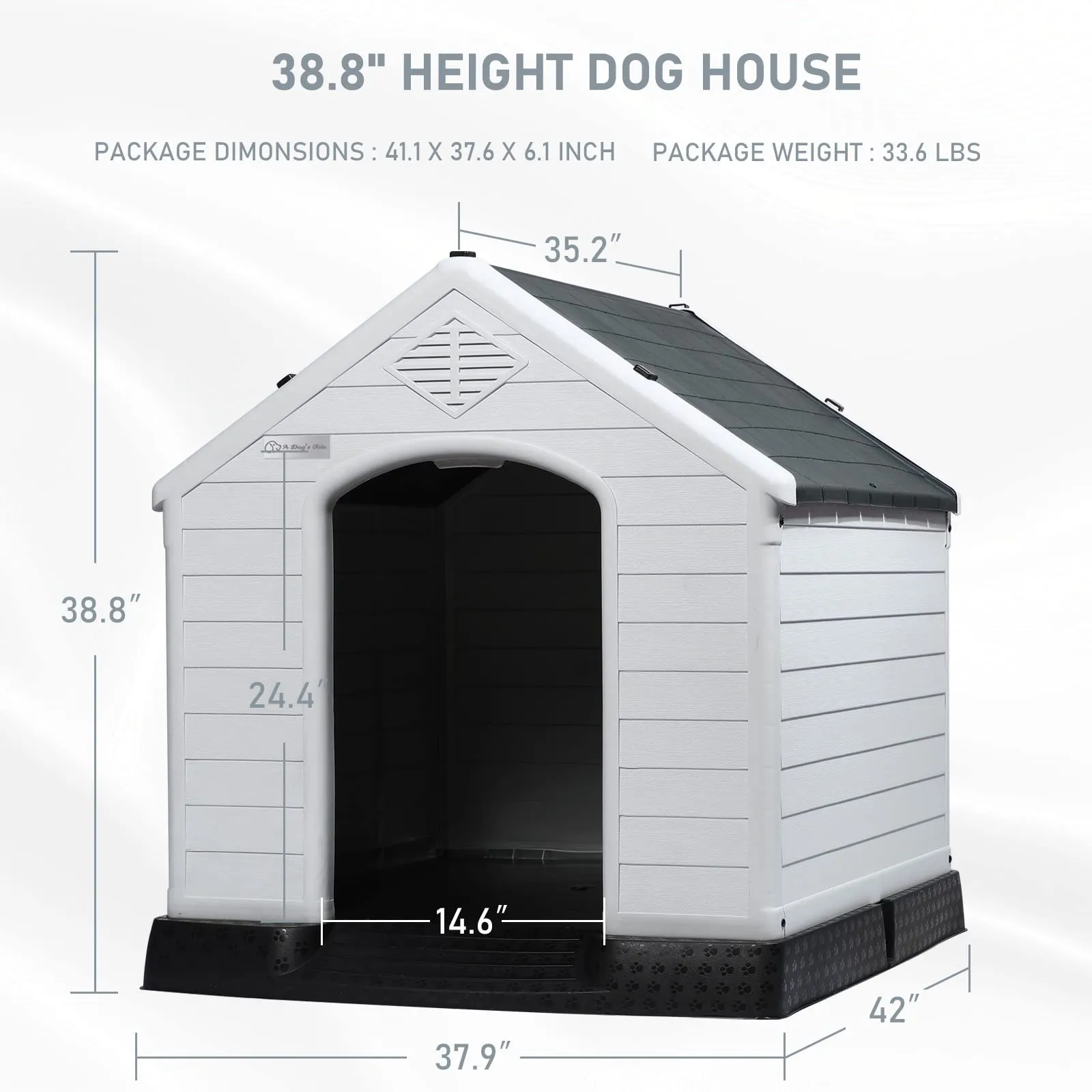 Durable Waterproof Plastic Dog House for Small to Large Sized Dogs, Indoor Outdoor Doghouse Puppy Shelter with Elevated Floor