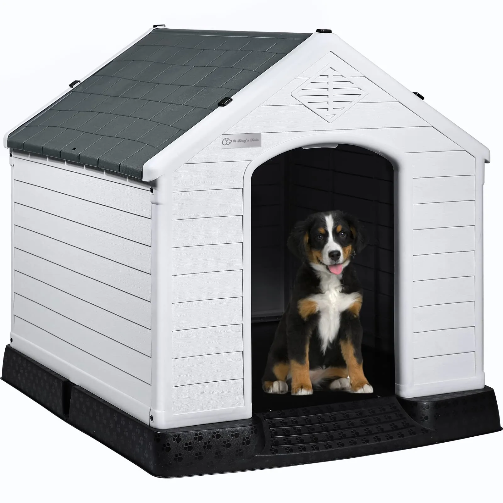 Durable Waterproof Plastic Dog House for Small to Large Sized Dogs, Indoor Outdoor Doghouse Puppy Shelter with Elevated Floor