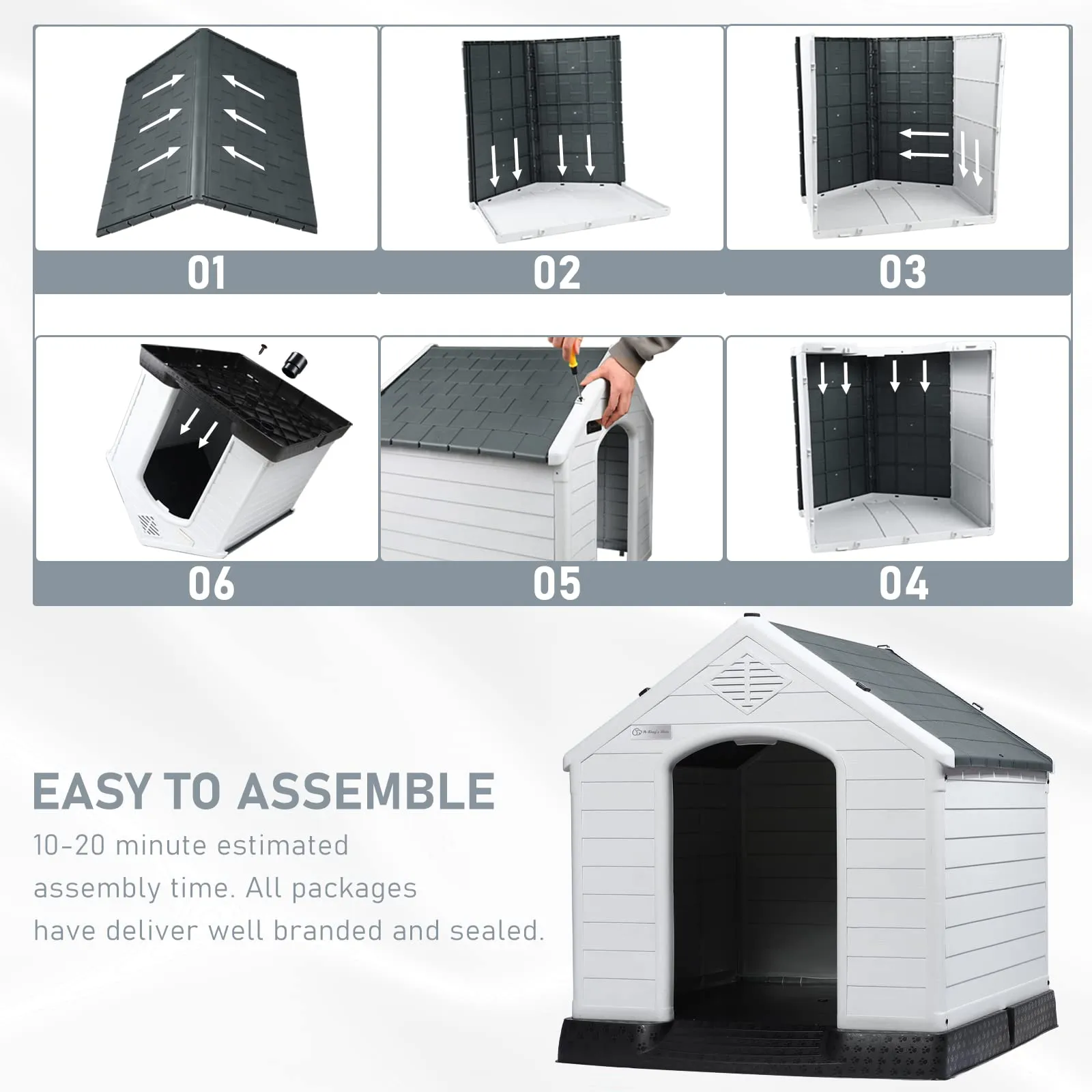Durable Waterproof Plastic Dog House for Small to Large Sized Dogs, Indoor Outdoor Doghouse Puppy Shelter with Elevated Floor