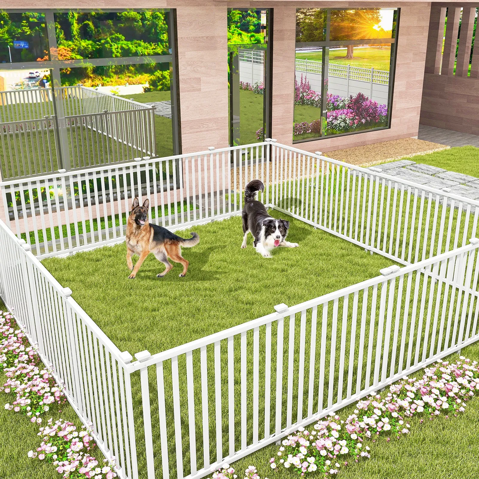 Garden Decoration Fence Pack of 2 with Sharp Ground Stakes-White