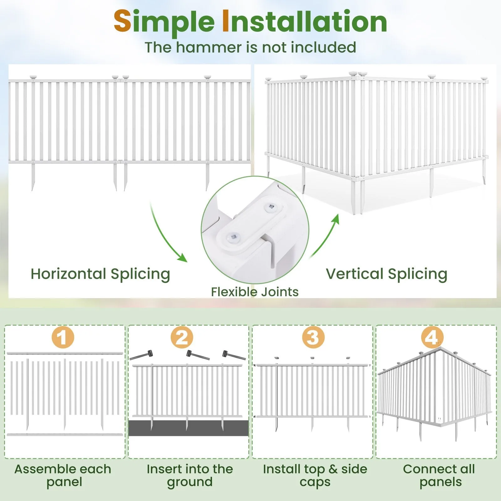 Garden Decoration Fence Pack of 2 with Sharp Ground Stakes-White
