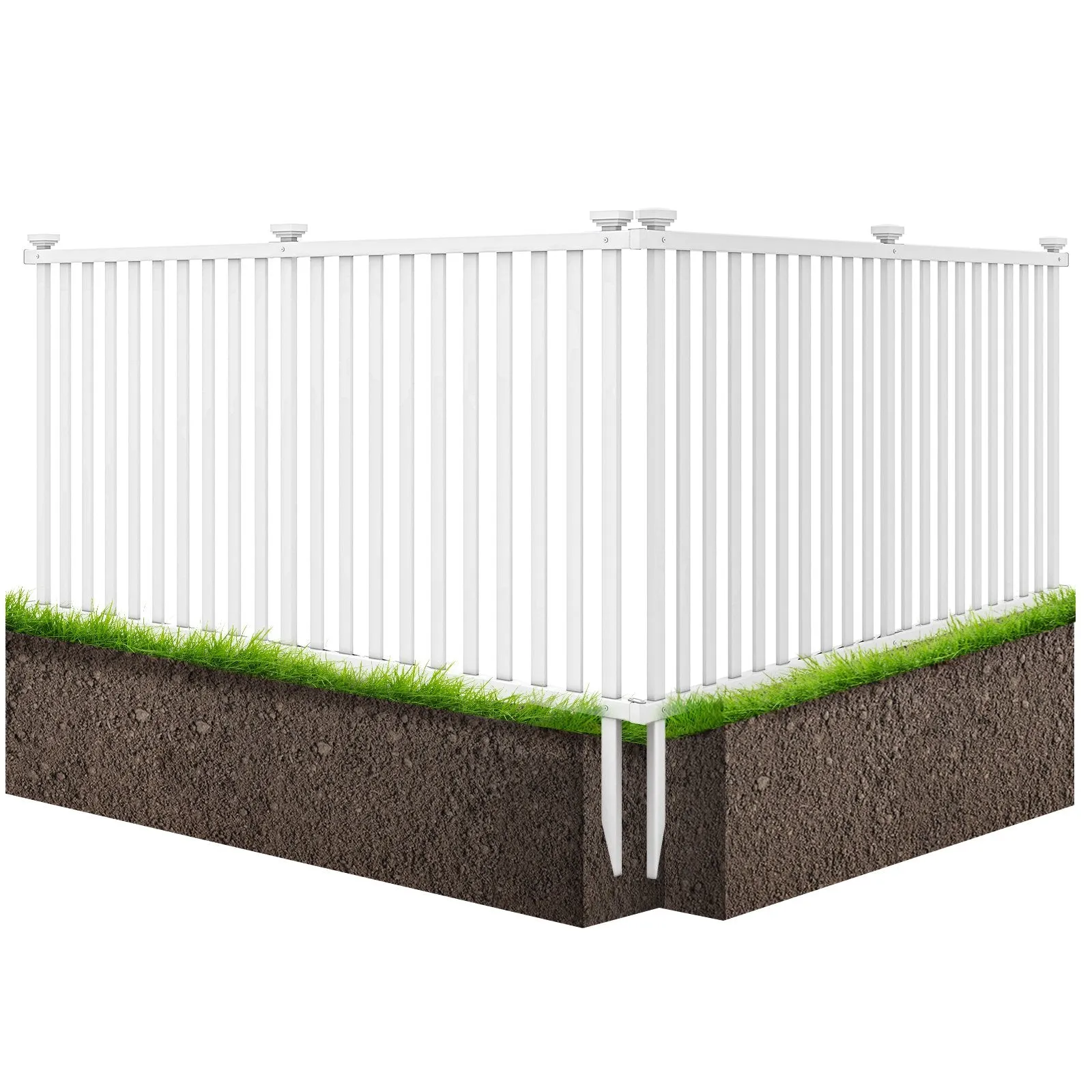 Garden Decoration Fence Pack of 2 with Sharp Ground Stakes-White