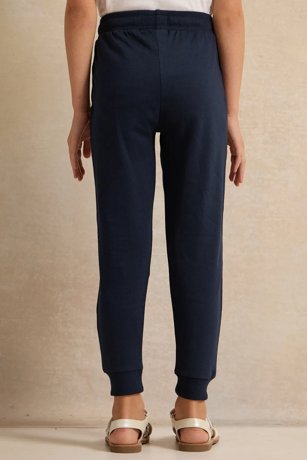 Girls Navy Basic Embroidered Track Pants