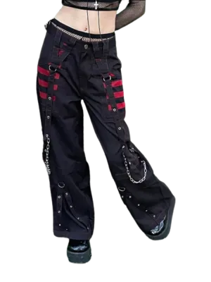 Gothic Chain Bandage Wide Leg Pants Women Oversize Low Rise Dark Academic Trousers Streetwear 90s Baggy Pant Punk Style
