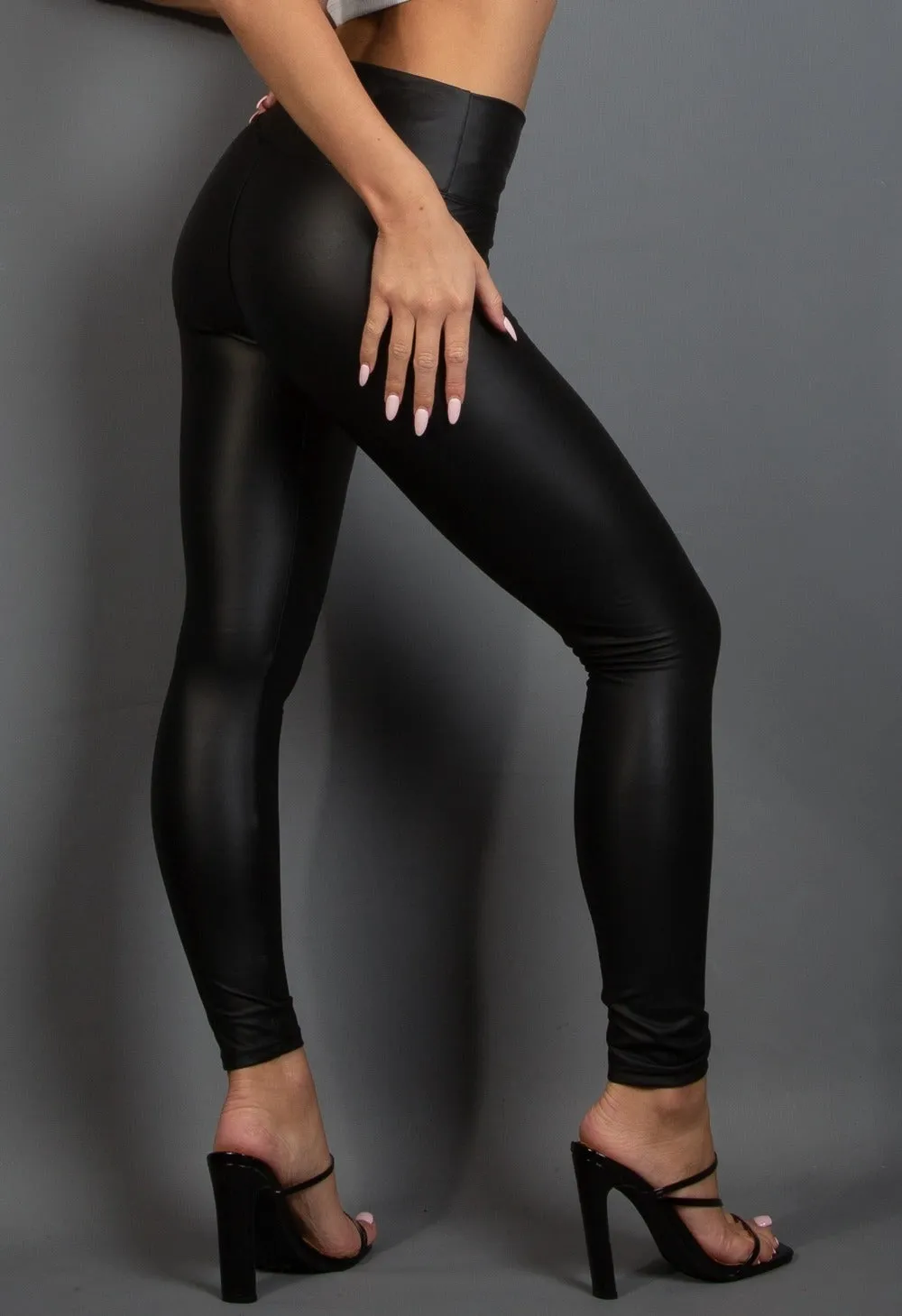 High Waist Sleek PU Matt Leggings - Livia