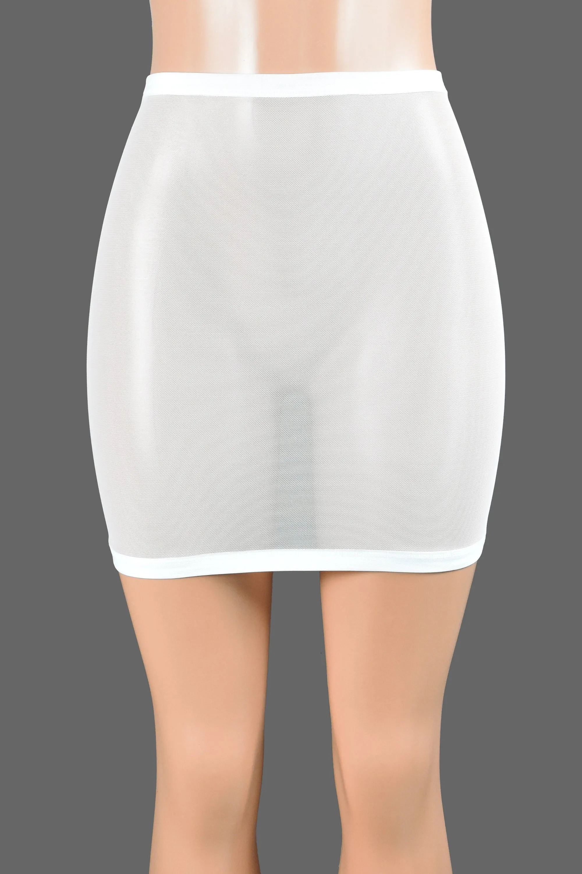 High-Waisted White Mesh Mini Skirt