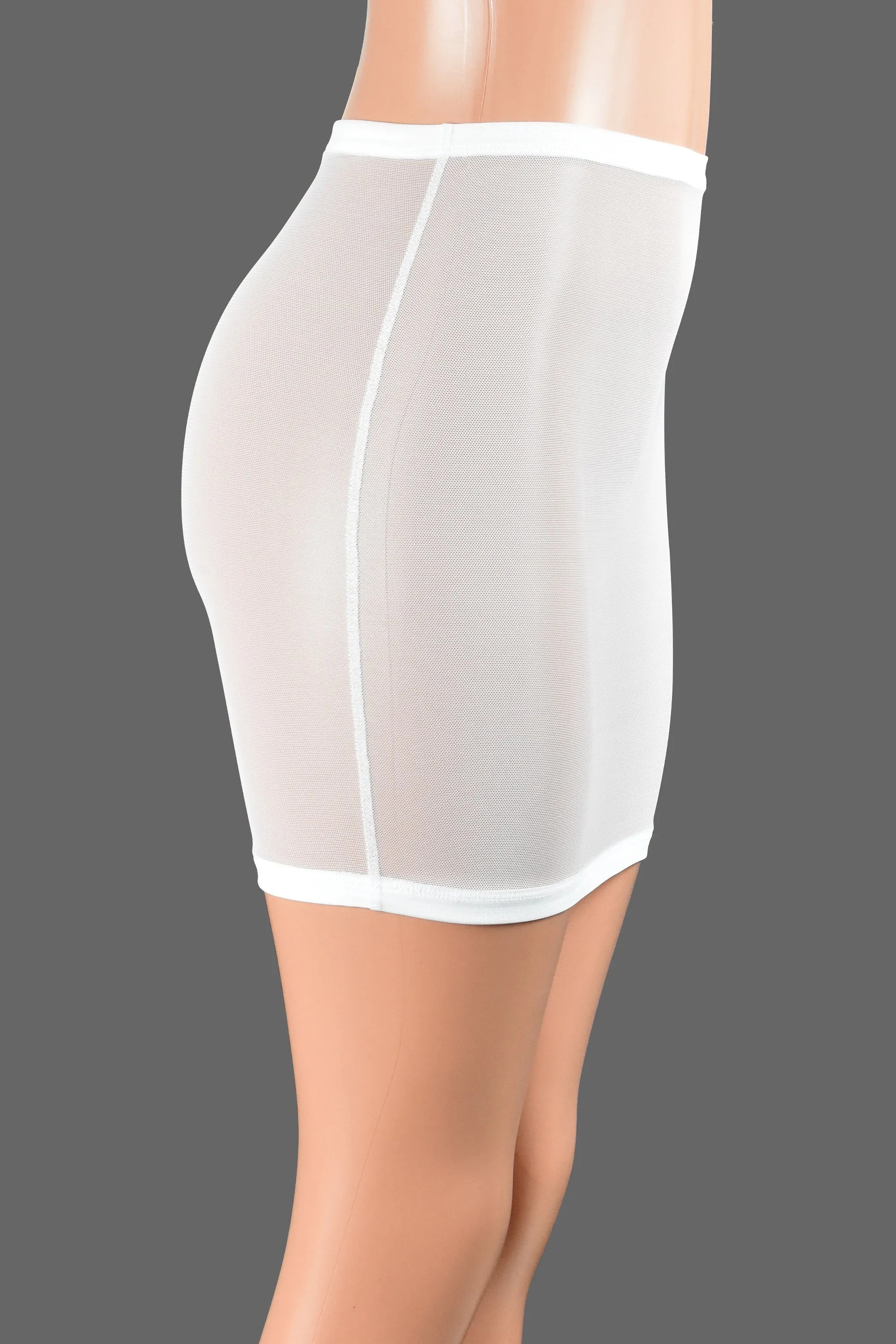 High-Waisted White Mesh Mini Skirt