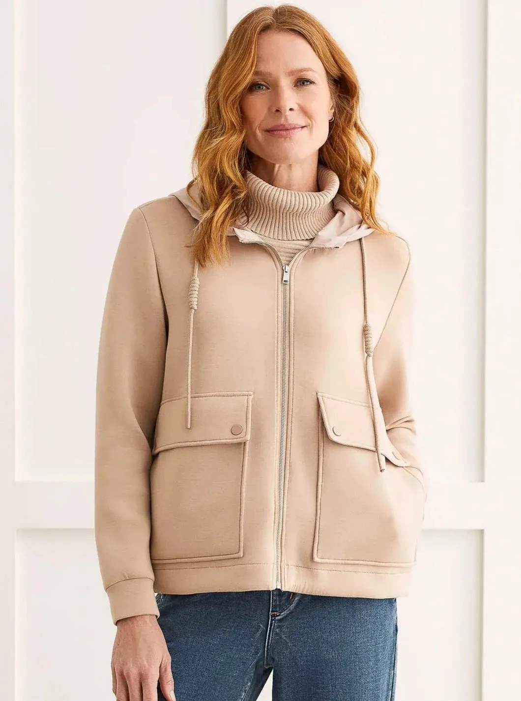 Hooded Zip Up Jacket With Pockets [Cashmere-7965O]
