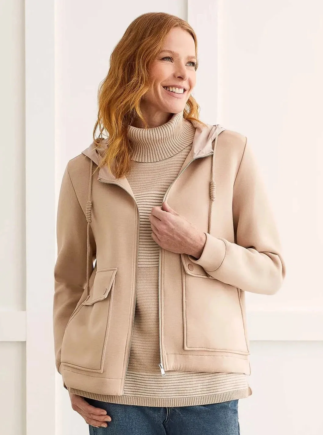 Hooded Zip Up Jacket With Pockets [Cashmere-7965O]