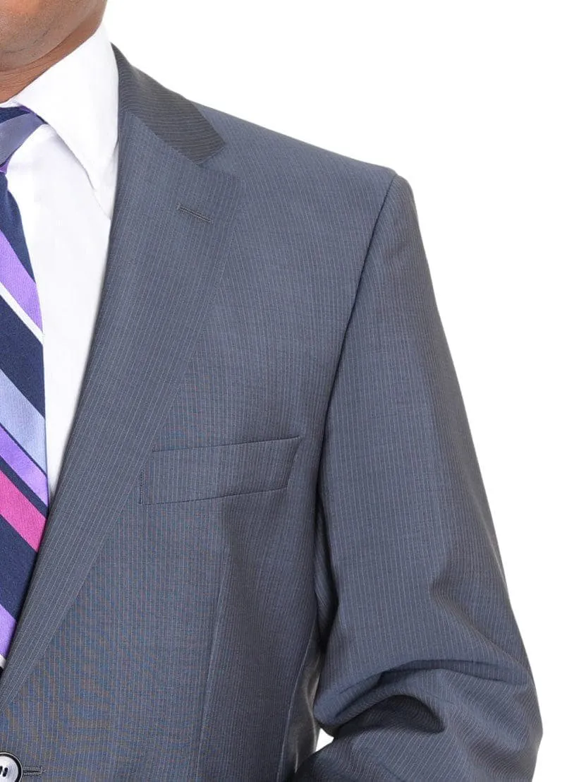 Hugo Boss Paolini1/Movio1 Blue Gray Striped Two Button Wool Suit