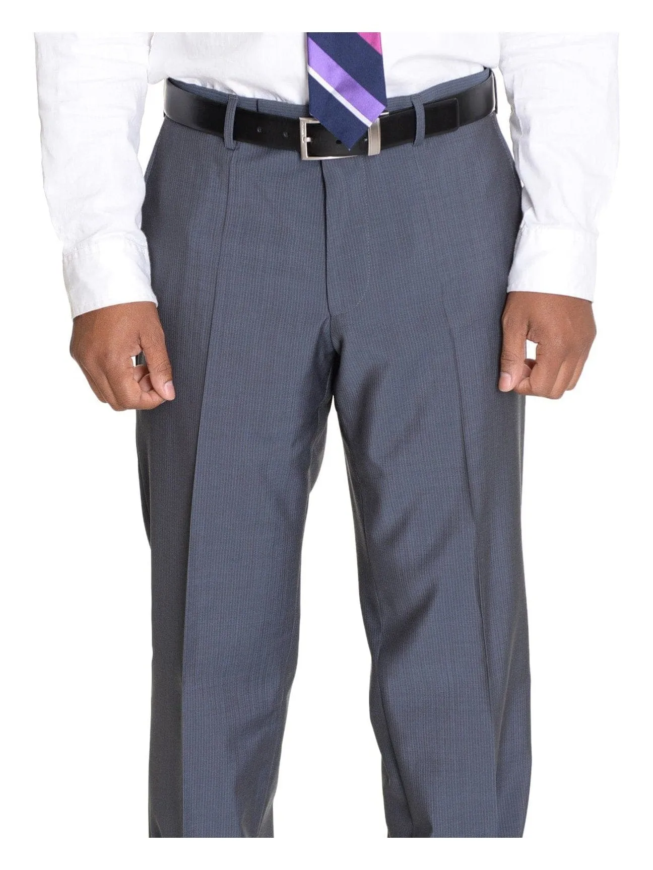 Hugo Boss Paolini1/Movio1 Blue Gray Striped Two Button Wool Suit